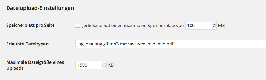 Die Option, die eine netzwerkweite Begrenzung des Speicherplatzes aktiviert findet sich am unteren Ende der Netzwerkeinstllungs-Seite.